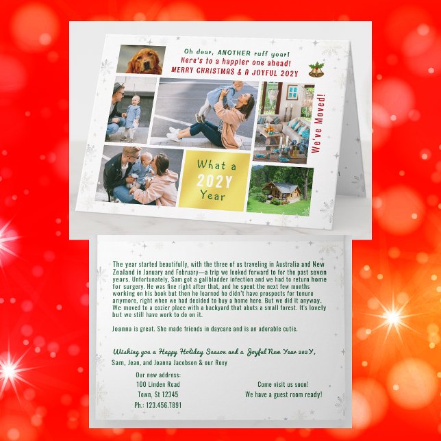 Carte Funny Chien Ruff Année Nous avons déménagé Nouveau (Funny dog Ruff year Christmas card. 6 Photos. Peace, love, joy. We've Moved. Elegant, modern. Snow)