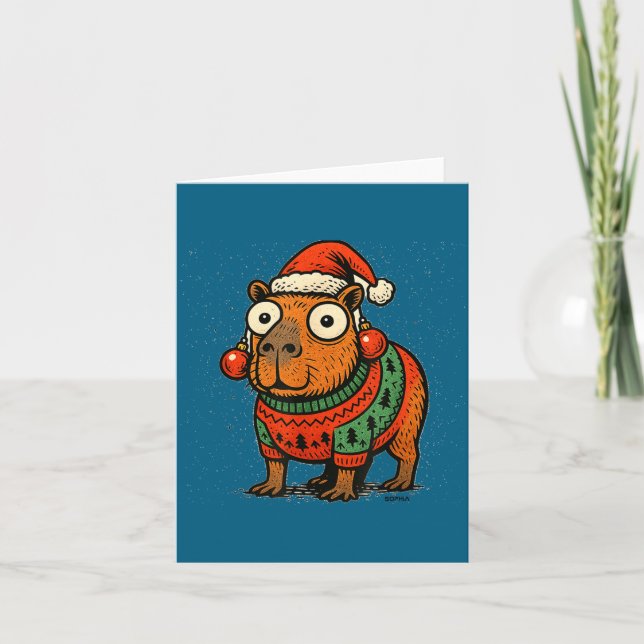 Carte Funny Christmas Capybara With Santa Hat &amp; Swea (Devant)