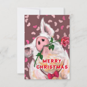 Carte Funny Christmas Card Gentleman Pig avec Rose