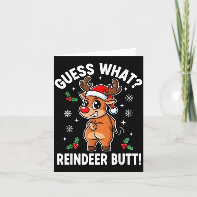 Carte Funny Christmas Guess What Reindeer Butt Santa Hat (Devant)