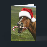 Carte Funny Christmas horse with Santa a smiling<br><div class="desc">horse animal christmas,  mouth lips pasture animals,  country pony equestrioking,  cold santa head ,  claus</div>
