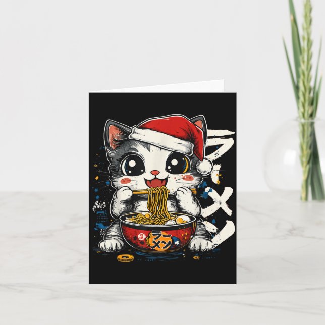 Carte Funny Christmas Santa Cat Ramen Japanese Kawaii An (Devant)
