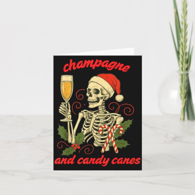 Carte Funny Christmas Skeleton Champagne And Candy Canes (Devant)