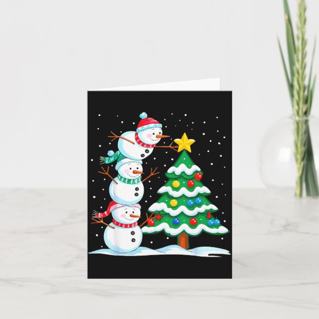 Carte Funny Christmas Snowman Topper Tree Holiday Family (Devant)