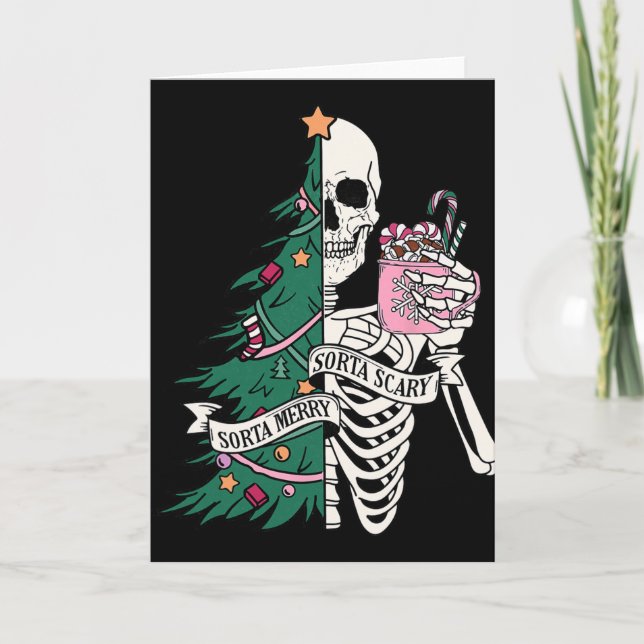 Carte Funny Christmas Sorta Merry Sorta Scary Skeleton X (Devant)