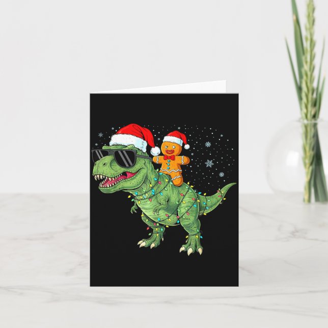 Carte Funny Christmas T Rex Dinosaur Gingerbread Lights  (Devant)