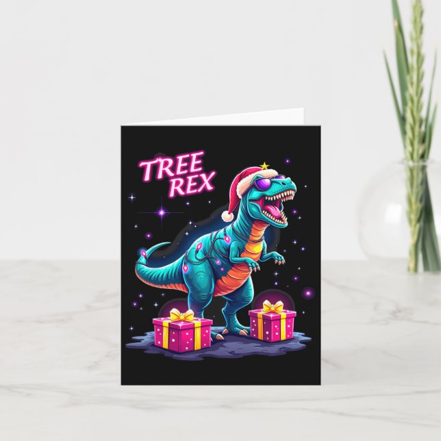 Carte Funny Christmas Tree Rex Boys Hommes Cool les anné (Devant)