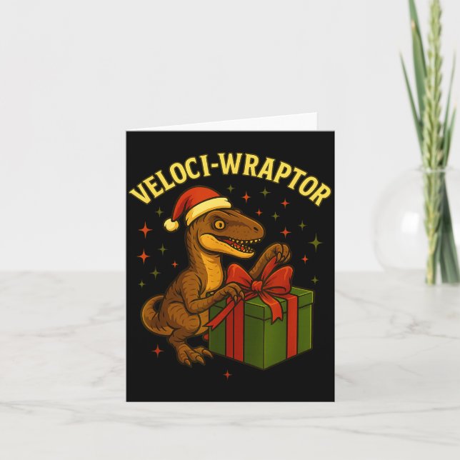 Carte Funny Christmas Velociraptor Pun Veloci-wraptor  (Devant)