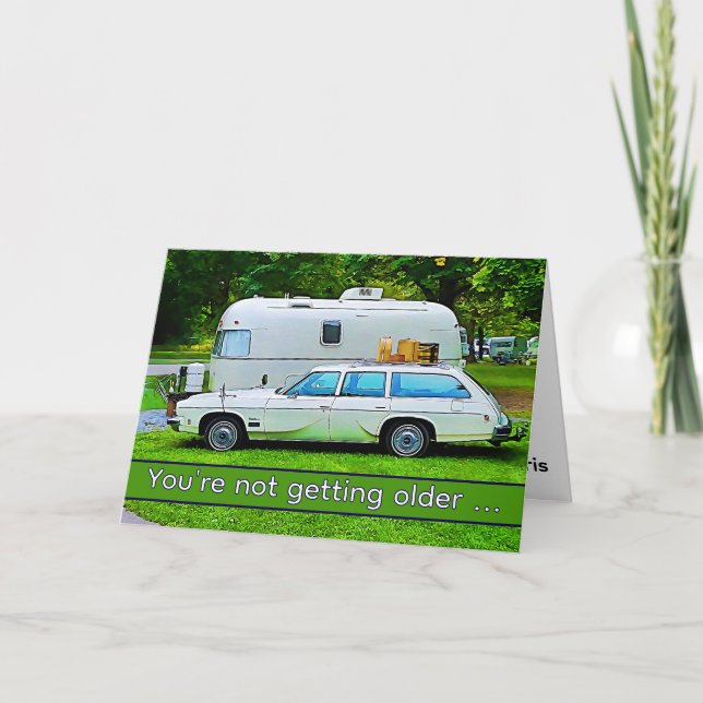 Carte Funny Classic Retro Camper Joyeux anniversaire (Devant)