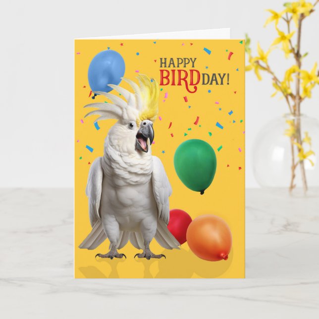Carte Funny Cockatoo Parrot Birthday Humor (Fleur jaune)
