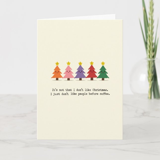 Carte Funny Coffee Christmas Card Colorful Trees People (Devant)