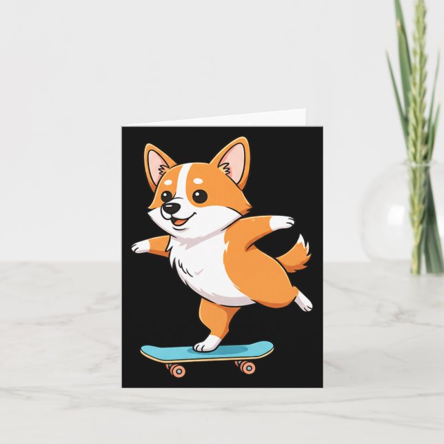 Carte Funny Corgi Skater Skateboard Ballerina Mom Dad Ki (Devant)