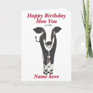 Carte Funny Cow Birthday Card, ajouter un nom, modifier
