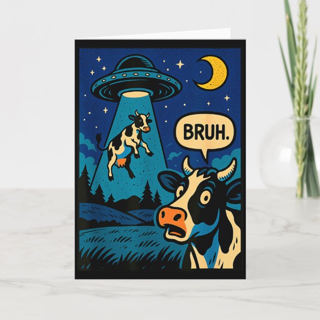 Carte Funny Cow Meme Ufo Alien Zoo Boys Girls Kids  (Devant)