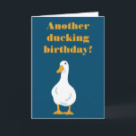 Carte Funny Custom Message White Duck Birthday Card<br><div class="desc">Customize both the message on the front and the inside of this card to create the perfect greeting for any occasion. This card features a simple illustration of a white duck with an orange bill and feet against a navy blue background with your message in coordinating orange. Have some fun...</div>