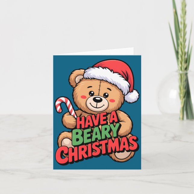 Carte Funny Cute Bear Pun Holiday Xmas Have A Beary Chri (Devant)