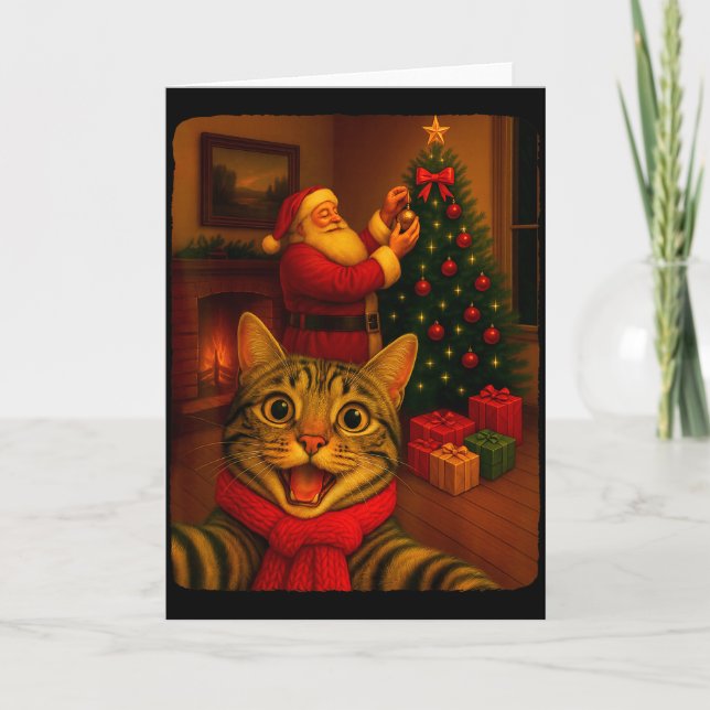 Carte Funny Cute Cat Selfie With Santa Christmas Xmas Wo (Devant)