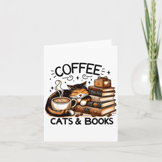 Carte Funny Cute Coffee Cats Books Lover Women Men Kids  (Devant)