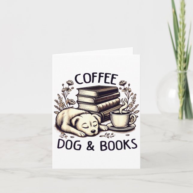 Carte Funny Cute Coffee Dog Books Lover Women Men Kids  (Devant)