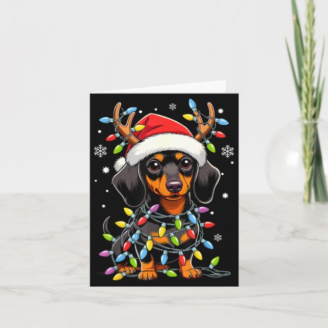 Carte Funny Dachshund Christmas Lights Santa Hat Xmas  (Devant)