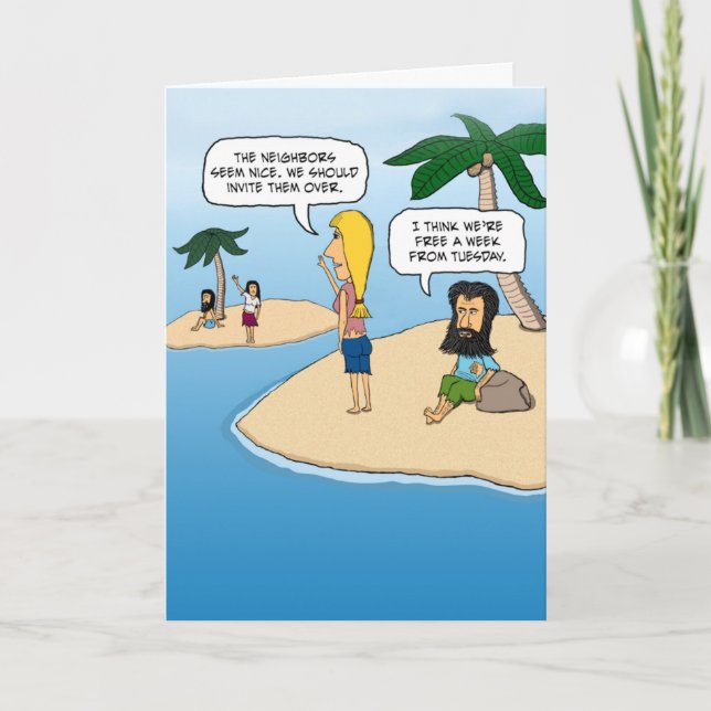 Carte Funny Desert Island Voisins Anniversaire (Devant)