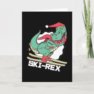 Carte Funny Dino Ski Rex Ski Noël Cadeau
