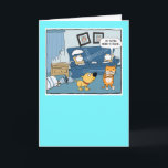 Carte Funny dog watches Cat Destroy Room Birthday<br><div class="desc">This cute and funny cartoon birthday card a dog watching in horror as cat leaves the scene of the crime, which in this case is a living room that's been ripped to shreds. Thank you for choosing this original by © Chuck Ingwersen I post cartoons every day on Instagram: https://www.instagram.com/captainscratchy...</div>