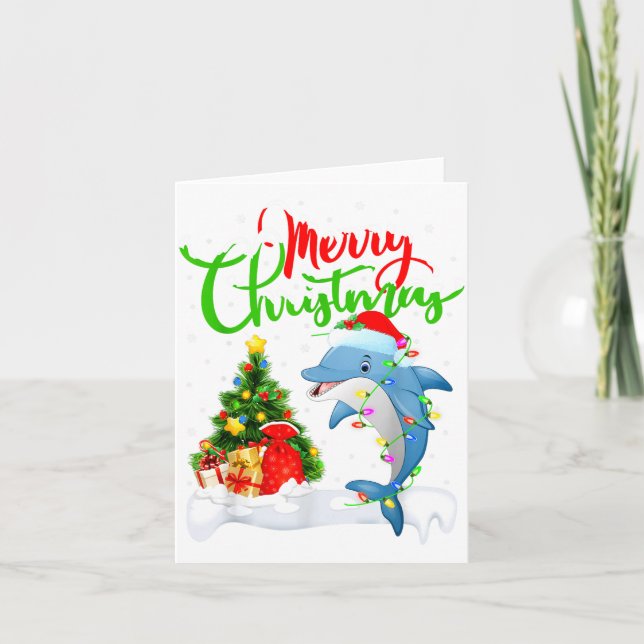 Carte Funny Dolphin Fish Lover Xmas Lighting Dolphin Chr (Devant)