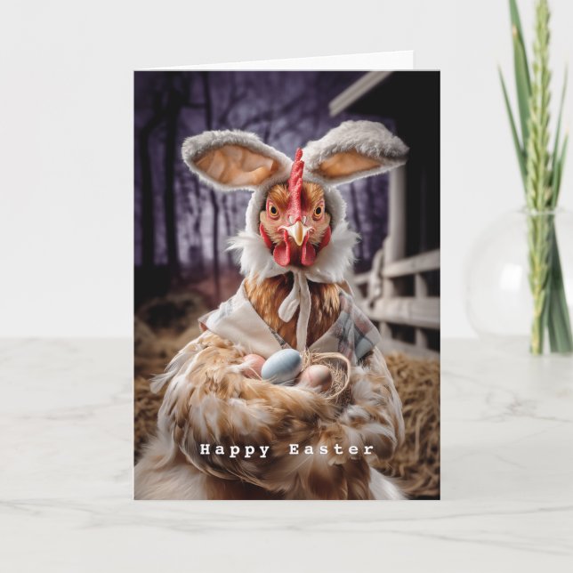Carte Funny Easter Chicken Bunny Costume (Devant)