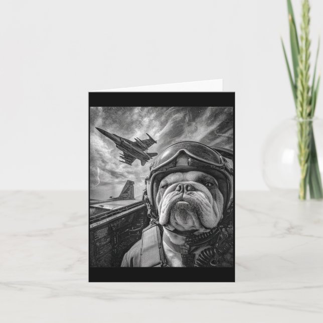 Carte Funny English Bulldog Selfie Fighter Jet Lot Aviat (Devant)