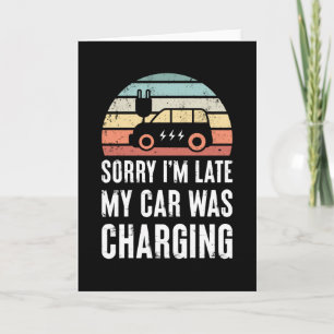 Carte Funny EV Voiture Electrique Véhicule Retro Sunset