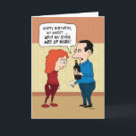 Carte Funny Eyes Are Up Here Birthday<br><div class="desc">This funny birthday card features a woman who only has eyes for a bottle of wine,  which prompts her man to say "My eyes are up here!" 

Thanks for choosing this original design by © Chuck Ingwersen. Cartoons on Instagram: https://www.instagram.com/captainscratchy</div>