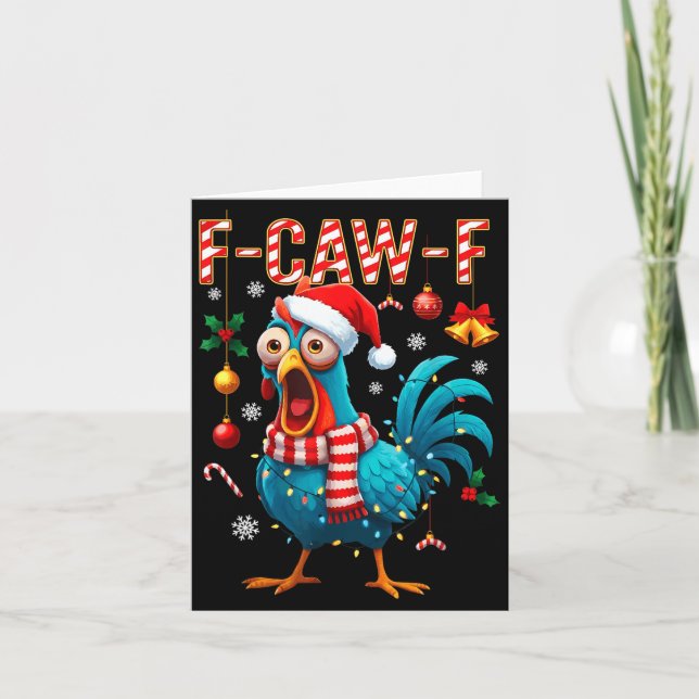 Carte Funny F-caw-f Christmas Chicken Xmas Lights Santa  (Devant)