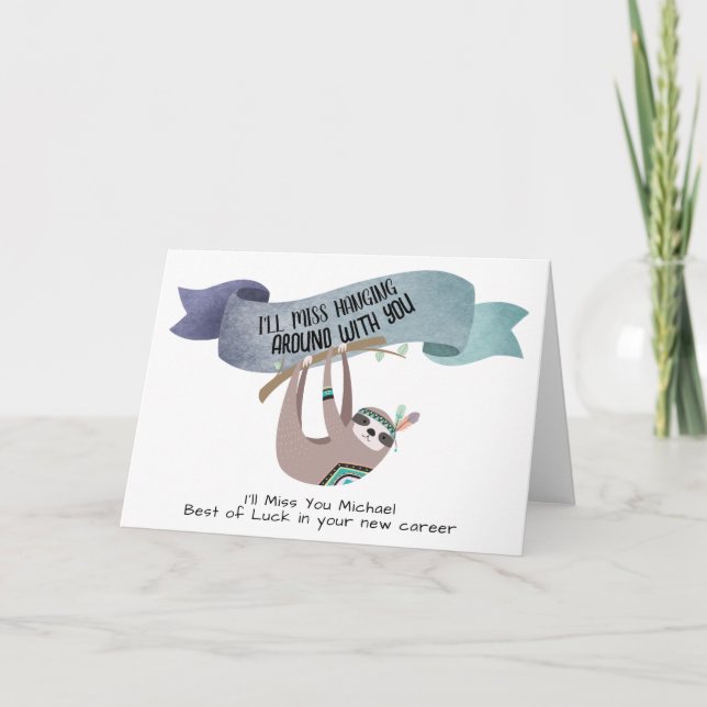 Carte Funny Farewell Boss Colleague Card - SLOTH Hanging (Devant)