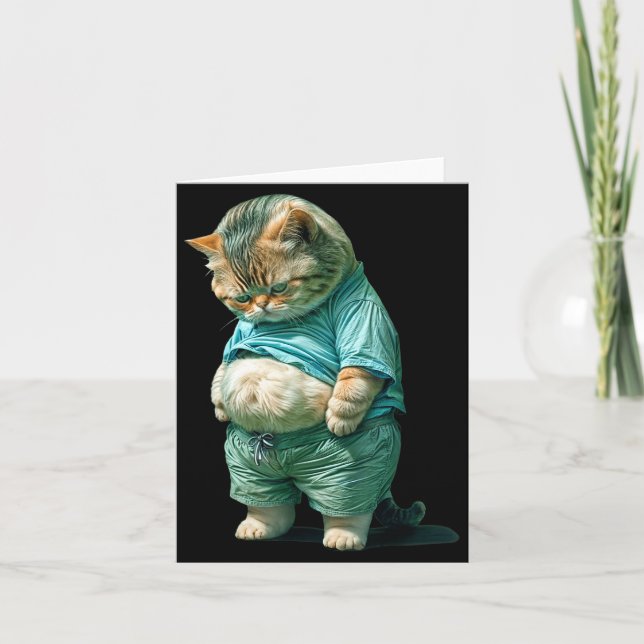 Carte Funny Fat Cat Ia Art Design Print  (Devant)
