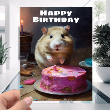 Funny Fat Hamster and Cake Candle - Joyeux anniver