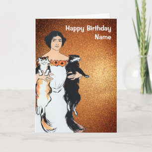 Carte Funny Femme et Chats Gold Parties scintillant Cart