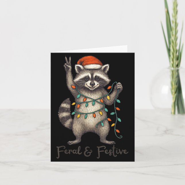 Carte Funny Feral And Festive Raccoon Santa Hat Retro Ch (Devant)