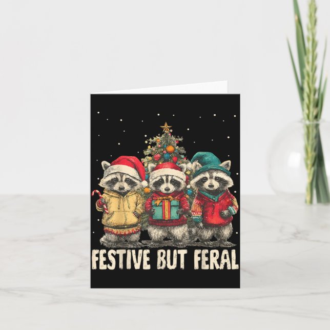 Carte Funny Feral But Festive Christmas Raccoons Xmas Ho (Devant)
