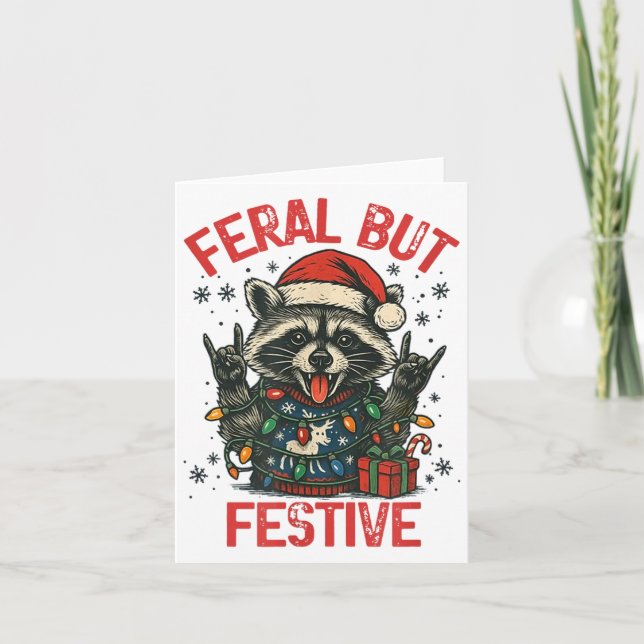 Carte Funny Festive But Feral Santa Raccoon Lover Animal (Devant)