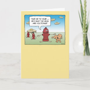 Carte Funny Fire Hydrant Aliens et chien Anniversaire