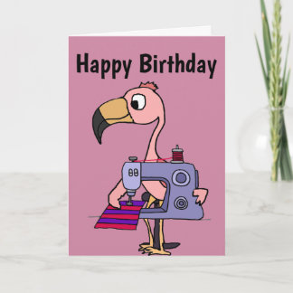 Carte Funny Flamant rose rose avec machine à coudre