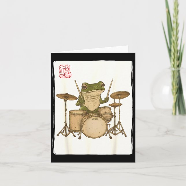 Carte Funny Frog Drum Rock Music Kawaii Japanese  (Devant)