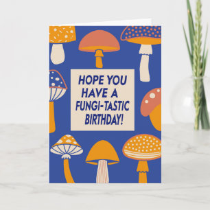 Carte Funny Fungi Mushroom Citation Retro Blue Anniversa