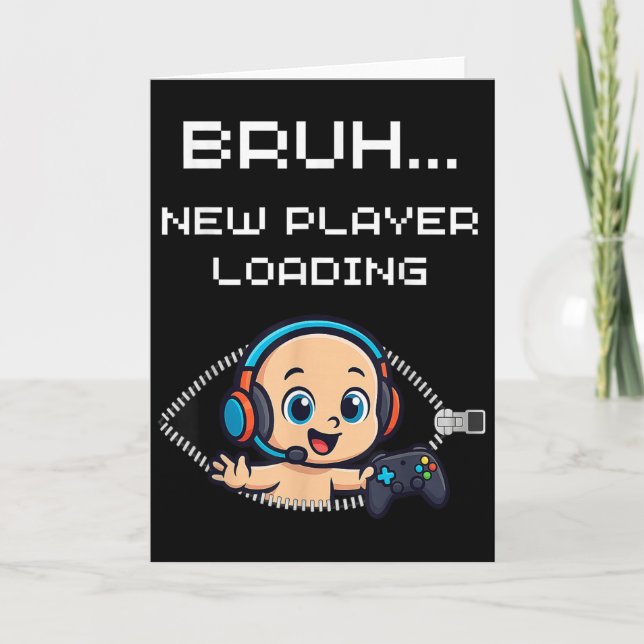 Carte Funny Gamer Pregnancy Announcement – Bruh New Play (Devant)