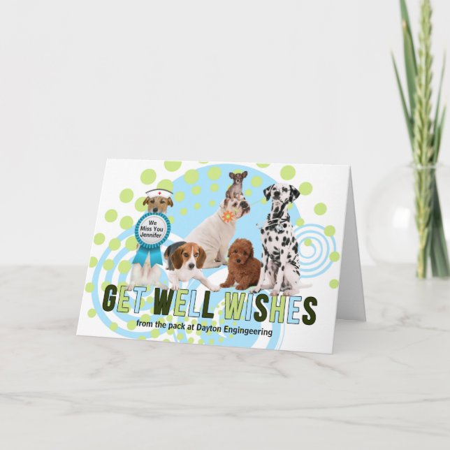 Carte Funny Get Well Pack de Chiens avec nom (Devant)
