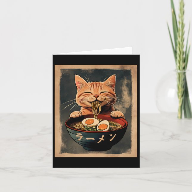 Carte Funny Ginger Cat Ramen Japonaise Graphique Tee Kaw (Devant)
