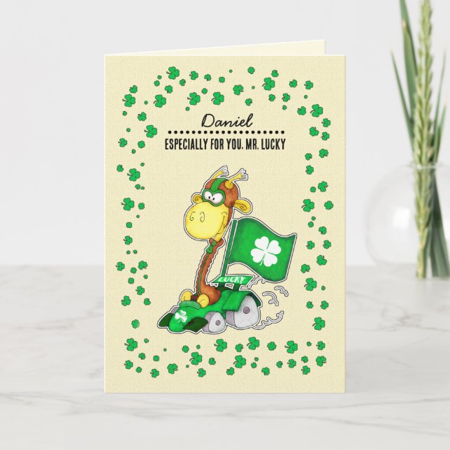 Carte Funny Giraffe | Nom personnalisé Saint Patrick's D (Devant)