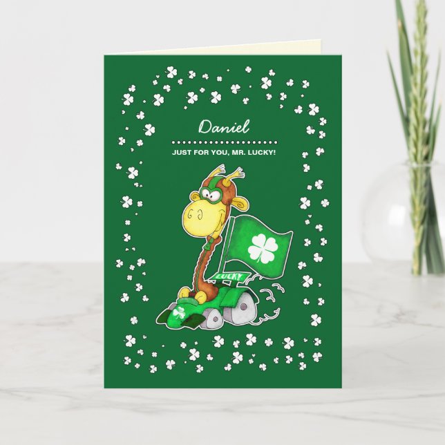 Carte Funny Giraffe | Nom personnalisé Saint Patrick's D (Devant)
