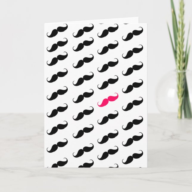 Carte Funny Girly Pink  And Black Mustache Pattern (Devant)